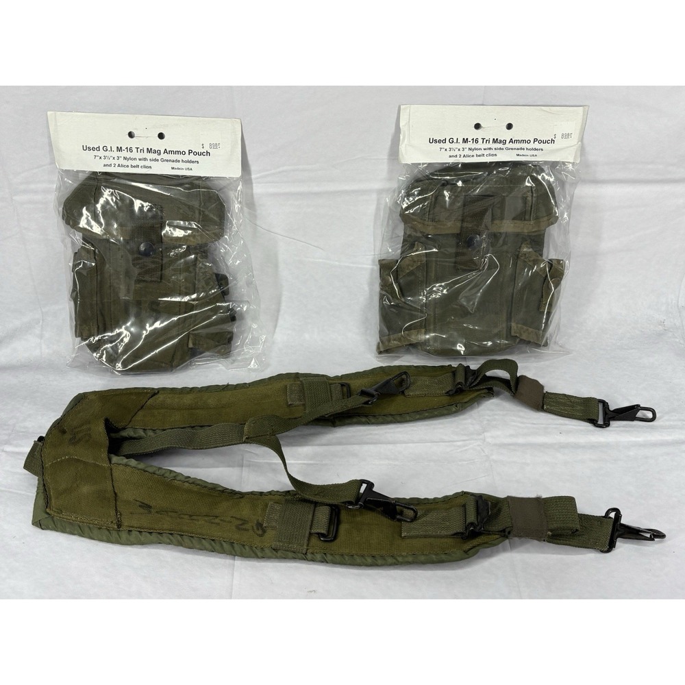 US Army ALICE LBE LC-2 Suspenders Set Olive Drab Green Y-Harness Tri Mag Pouch